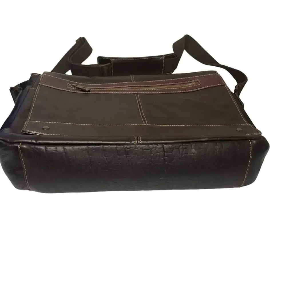 Brown leather messenger laptop crossbody bag